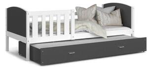 Dětská postel TAMI P2 80x190 cm s bílou konstrukcí v šedé barvě s přistýlkou