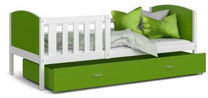 Dětská postel TAMI P 80x160 cm s bílou konstrukcí v zelené barvě se šuplíkem