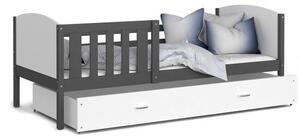 Dětská postel TAMI P 80x160 cm s šedou konstrukcí v bílé barvě se šuplíkem