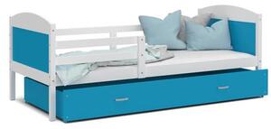 Dětská postel MATYAS P 80x160 cm s bílou konstrukcí v modré barvě se šuplíkem
