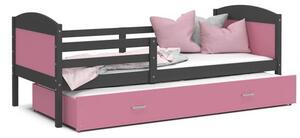 Dětská postel MATYAS P2 80x190 cm s šedou konstrukcí v růžové barvě s přistýlkou
