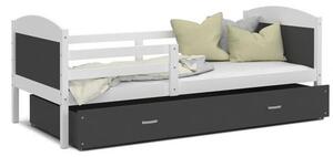 Dětská postel MATYAS P 80x160 cm s bílou konstrukcí v šedé barvě se šuplíkem