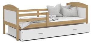 Dětská postel MATYAS P 80x160 cm s borovicovou konstrukcí v bílé barvě se šuplíkem