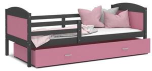 Dětská postel MATYAS P 80x160 cm s šedou konstrukcí v růžové barvě se šuplíkem