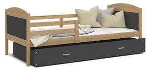 Dětská postel MATYAS P 80x160 cm s borovicovou konstrukcí v šedé barvě se šuplíkem