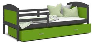 Dětská postel MATYAS P 80x160 cm s šedou konstrukcí v zelené barvě se šuplíkem
