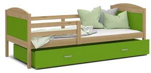 Dětská postel MATYAS P 80x160 cm s borovicovou konstrukcí v zelené barvě se šuplíkem