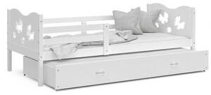 Dětská postel MAX P2 80x190 cm s bílou konstrukcí v bíle barvě s motivem motýlků