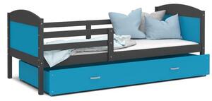 Dětská postel MATYAS P 80x160 cm s šedou konstrukcí v modré barvě se šuplíkem