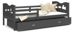 Dětská postel MAX P 80x190cm s šedou konstrukcí v šedé barvě s motivem vláčku