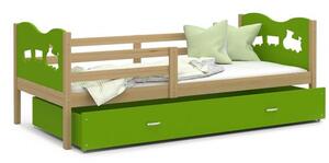 Dětská postel MAX P 80x160cm s borovicovou konstrukcí v zelené barvě s motivem vláčku