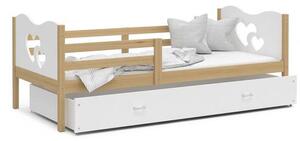 Dětská postel MAX P 80x160cm s borovicovou konstrukcí v bílé barvě s motivem srdíček