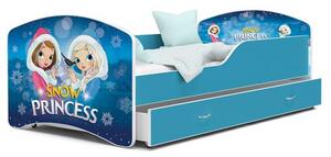 Dětská postel IGOR 80x160 cm v modré barvě se šuplíkem SNĚŽNÉ PRINCEZNY