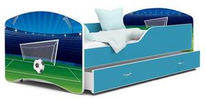 Dětská postel IGOR 80x160 cm v modré barvě se šuplíkem FOTBAL
