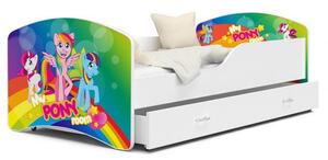 Dětská postel IGOR 80x160 cm v bílé barvě se šuplíkem PONÍCI