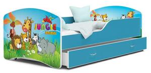 Dětská postel IGOR 80x160 cm v modré barvě se šuplíkem JUNGLE