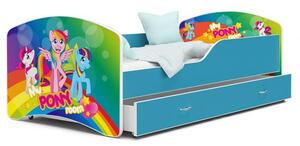 Dětská postel IGOR 80x160 cm v modré barvě se šuplíkem PONÍCI
