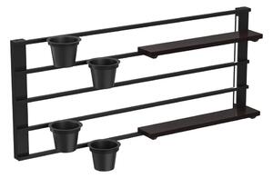 Nástěnná police s květináči a LED osvětlením SHELF 50x118 cm černá/borovice