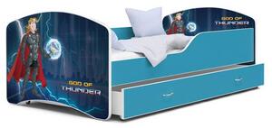 Dětská postel IGOR 80x180 cm v modré barvě se šuplíkem BŮH BLESKŮ