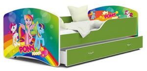 Dětská postel IGOR 80x160 cm v zelené barvě se šuplíkem PONÍCI