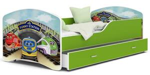 Dětská postel IGOR 80x160 cm v zelené barvě se šuplíkem VLÁČCI