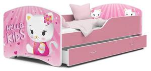 Dětská postel IGOR 80x160 cm v růžové barvě se šuplíkem HELLO KIDS KOČIČKA