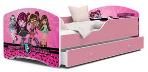 Dětská postel IGOR 80x160 cm v růžové barvě se šuplíkem PŮLNOČNÍ ŠKOLA