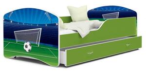 Dětská postel IGOR 80x160 cm v zelené barvě se šuplíkem FOTBAL