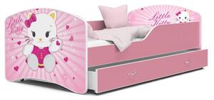 Dětská postel IGOR 80x160 cm v růžové barvě se šuplíkem KOČIČKA