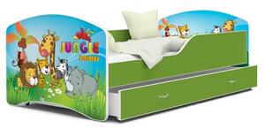 Dětská postel IGOR 80x160 cm v zelené barvě se šuplíkem JUNGLE
