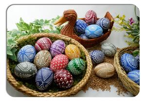 Velikonoční prostírání - 014, Malovaná vajíčka v košíku
