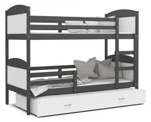 DOBRESNY Dětská patrová postel MATYAS 3 80x190cm s šedou konstrukcí v bílé barvě s přistýlkou