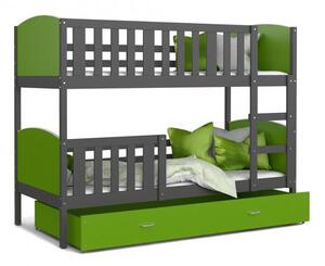 DOBRESNY Dětská patrová postel TAMI 80x160 cm s šedou konstrukcí v zelené barvě
