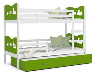 DOBRESNY Dětská patrová postel MAX 3 80x190 cm s bílou konstrukcí v zelené barvě se srdíčky