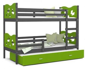DOBRESNY Dětská patrová postel MAX 3 80x190 cm s šedou konstrukcí v zelené barvě s motýlky