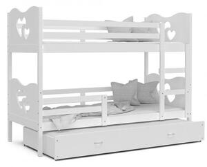 DOBRESNY Dětská patrová postel MAX 3 80x190 cm s bílou konstrukcí v bílé barvě se srdíčkama