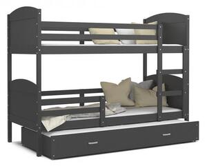 DOBRESNY Dětská patrová postel MATYAS 3 90x200 cm s šedou konstrukcí v šedé barvě s přistýlkou