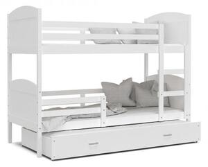 DOBRESNY Dětská patrová postel MATYAS 3 90x200 cm s bílou konstrukcí v bílé barvě s přistýlkou