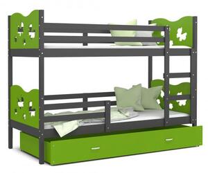 Dětská patrová postel MAX 160x80 cm s šedou konstrukcí v zelené barvě s MOTÝLKY