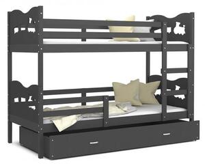 Dětská patrová postel MAX 160x80 cm s šedou konstrukcí v šedé barvě s VLÁČKEM