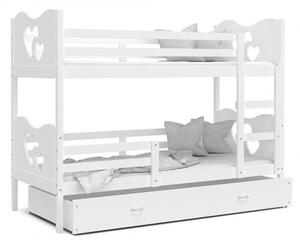 Dětská patrová postel MAX 160x80 cm s bílou konstrukcí v bílé barvě se SRDÍČKY