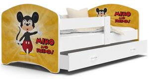 Dětská postel LUKI se šuplíkem BÍLÁ 160x80cm vzor MYŠÁK 53L
