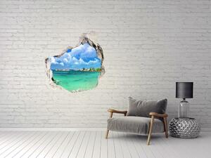 Díra 3D ve zdi nálepka Seychely pláž nd-p-37245256