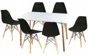 Moderní set židle se stolem ČERNÁ (6 židlí, 1 stůl)