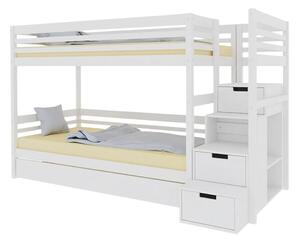 Patrová postel TULY s úložnými schody 90x200 cm - Bílá, Zvolte šuplík: Přistýlka 90x190 cm, Zvolte stranu: Vpravo