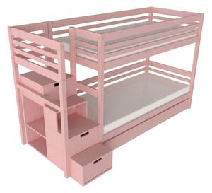 Patrová postel TULY s úložnými schody 90x200 cm - Pastelově růžová, Zvolte šuplík: Dvojitý úložný šuplík, Zvolte stranu: Vlevo
