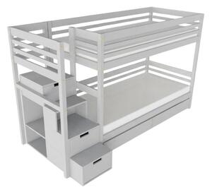 Patrová postel TULY s úložnými schody 90x200 cm - Světle šedá, Zvolte šuplík: Dvojitý úložný šuplík, Zvolte stranu: Vlevo