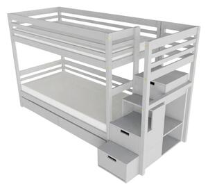 Patrová postel TULY s úložnými schody 90x200 cm - Světle šedá, Zvolte šuplík: Dvojitý úložný šuplík, Zvolte stranu: Vpravo