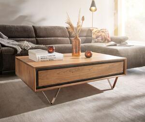 DELIFE Konferenční stolek Stonegrace 115x60 cm akácie přírodní 2 zásuvky kamenná dýha