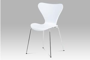Jídelní židle bílá s imitací dřeva / chrom